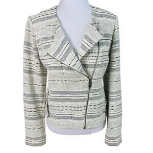 LOFT Size 10 Women's Tweed Blazer Jacket Cream Black Long Sleeve Career